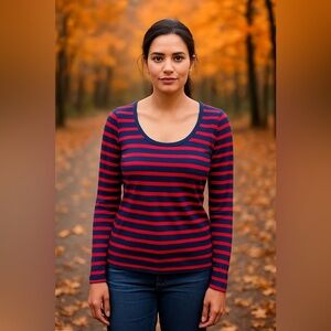 Boden Red and Navy Blue Striped Scoop Neck Top Size 6